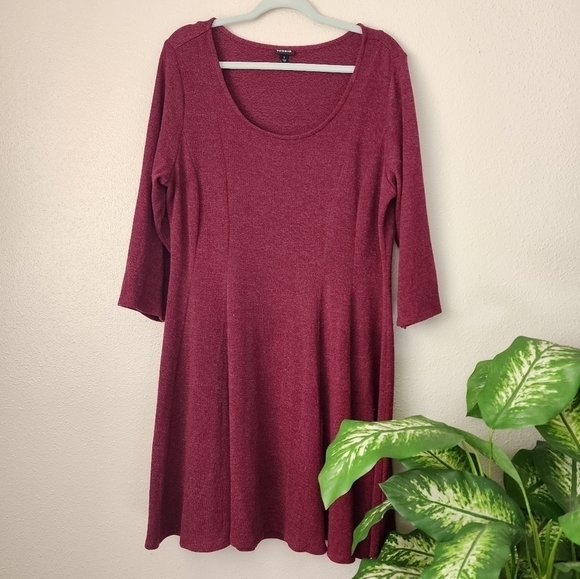 Torrid Maroon Burgundy Soft Knit Skater Dress Plus Size 1x Holiday Christmas - Picture 1 of 9